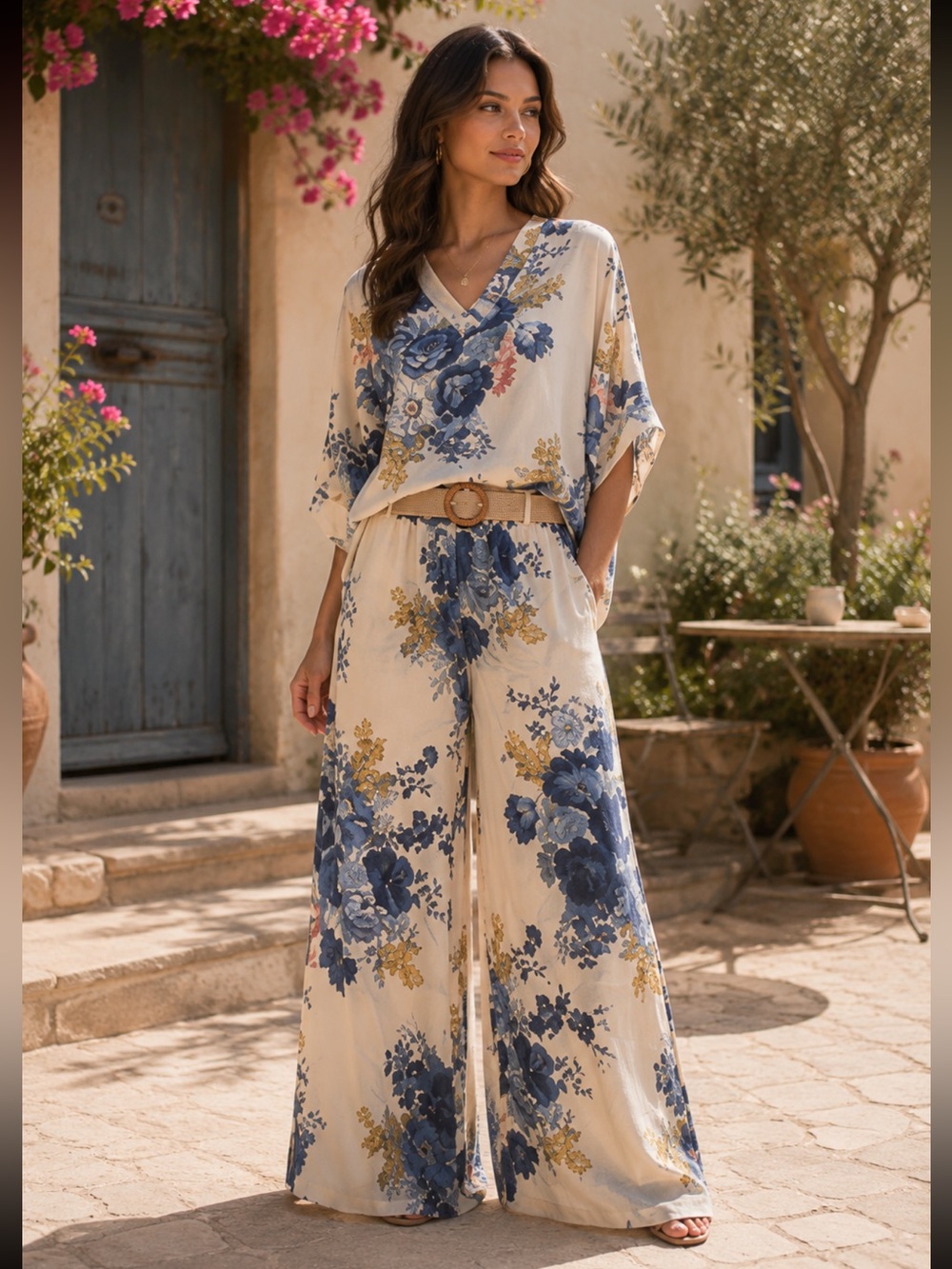 🇮🇹 Made in Italy Floral Two-Piece Set with Belt
